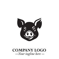 Head of Pig Logo Symbol in Black on the White Background with Simple Modern Animal Design
