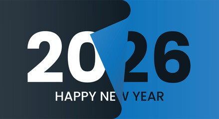 Bold graphic design featuring the year 2026 and a new year greeting page curl effect