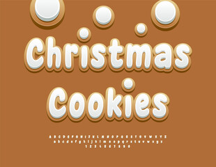 Vector Delicious banner Christmas Cookies. Sweet Gingerbread Font. Sugar Glazed Alphabet Letters and Numbers set.