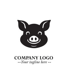 Head of Pig Logo Symbol in Black on the White Background with Simple Modern Animal Design