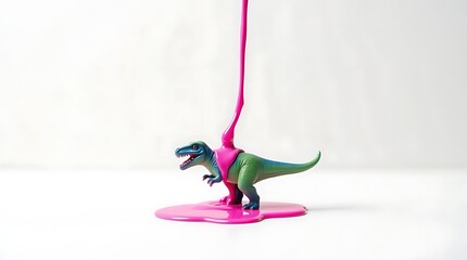 Toy Dinosaur with Pink Paint Splash on White Background for Creative Display
