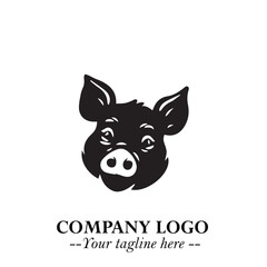 Head of Pig Logo Symbol in Black on the White Background with Simple Modern Animal Design