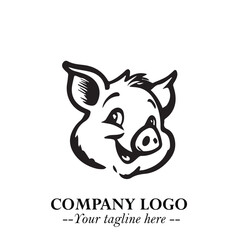 Head of Pig Logo Symbol in Black on the White Background with Simple Modern Animal Design