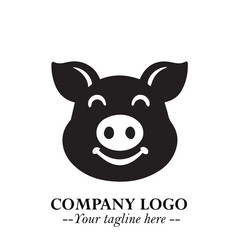 Head of Pig Logo Symbol in Black on the White Background with Simple Modern Animal Design