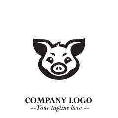 Head of Pig Logo Symbol in Black on the White Background with Simple Modern Animal Design