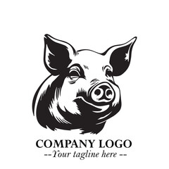 Head of Pig Logo Symbol in Black on the White Background with Simple Modern Animal Design