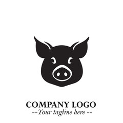 Head of Pig Logo Symbol in Black on the White Background with Simple Modern Animal Design