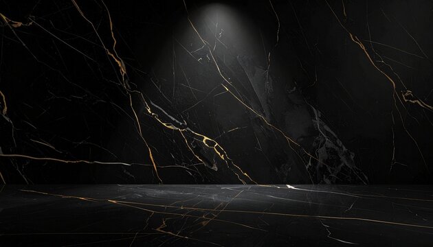 Black marble texture with subtle gold accents, soft spotlight vignette, elegant and mysterious vibe, premium background for branding.