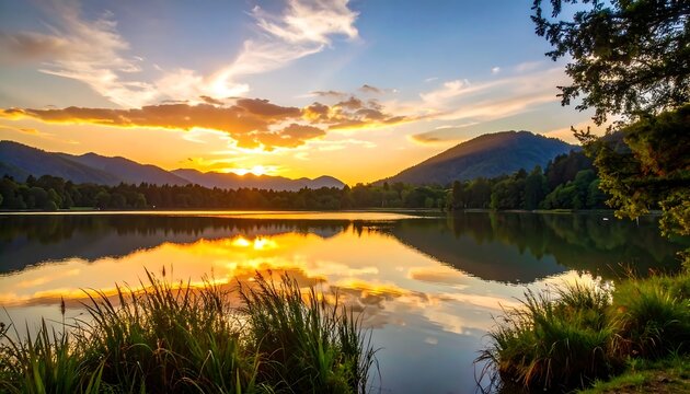 Mountain Lake Sunset Reflection (2)