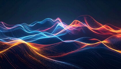 Abstract digital landscape of glowing, flowing color waves
