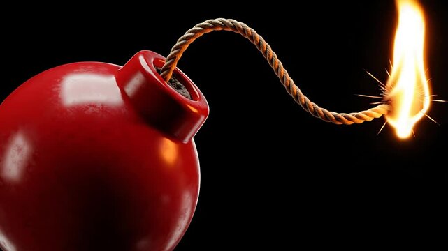 Red bomb with burning wick animation: A symbol of danger, risk, and explosive potential