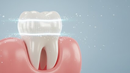 A healthy tooth with glowing protective band symbolizing enamel strength and preventing tooth decay or sensitivity