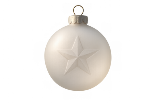 Christmas ornament featuring a frosted white surface with a prominent raised star design, festive holiday decoration