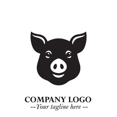 Head of Pig Logo Symbol in Black on the White Background with Simple Modern Animal Design