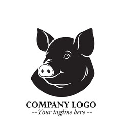Head of Pig Logo Symbol in Black on the White Background with Simple Modern Animal Design