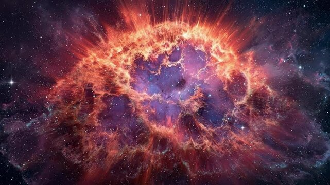 Crab Nebula &ndash; a vibrant, filamentary supernova remnant with a glowing circular shell of ionized gas expanding in space.