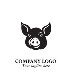 Head of Pig Logo Symbol in Black on the White Background with Simple Modern Animal Design