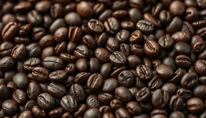 Fototapeta premium Rich, dark brown coffee beans close-up, intense aroma implied, energy, hot