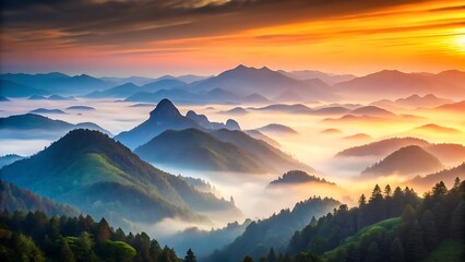 Mountain Sunrise with Foggy Valleys