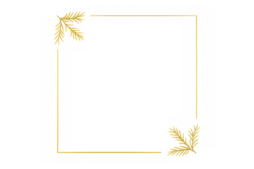 Gold square frame with decorative pine tree branches on transparent background, celebrating christmas and winter holidays