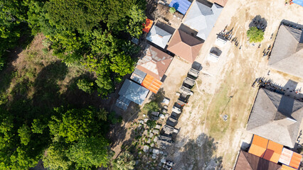 Megalithic graves made of large stones in Umabara Pau village,east sumba, seen from the air