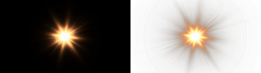 Bright starburst overlay with radiant glow effect on black and white backgrounds, creating dynamic visual impact for design projects and creative applications © Александр Куспляк