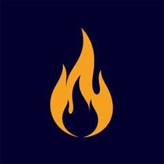 Abstract illustration of a stylized flame in vibrant orange against a deep blue background