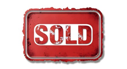 Rugged “SOLD” sign with bold white text and a distressed red border — ideal for marking completed transactions in real estate, retail, or auction-style campaigns with a punch of urgency and finality.