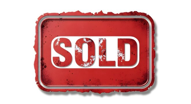 Rugged “SOLD” sign with bold white text and a distressed red border — ideal for marking completed transactions in real estate, retail, or auction-style campaigns with a punch of urgency and finality.