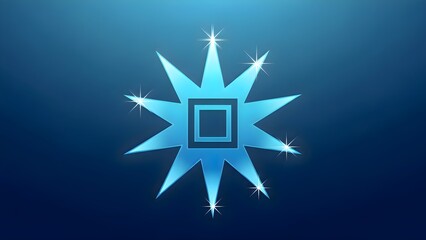Obraz premium A radiant blue digital star with sharp points and concentric square outlines at its center, accented by sparkling highlights, set against a deep blue background, symbolizing innovation, clarity, and d
