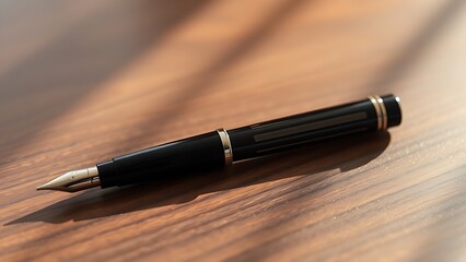 refill. Elegant fountain pen on a wooden surface, showcasing professional simplicity with subtle lighting effects. tutorial guides, club newsletters, designed for tourism and weekend activity guides.