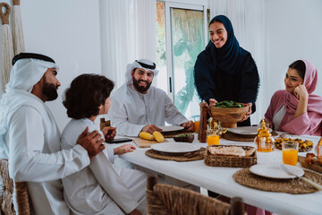Emirati muslim family dining together during ramadan