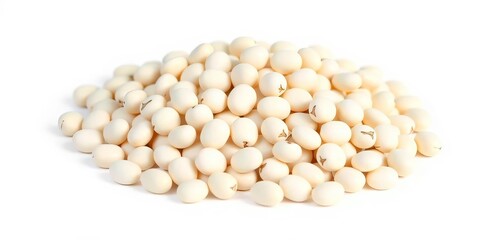 A cluster of pristine white kidney beans, sharply focused from front to back, set against a pure white backdrop,  healthy,  healthy eating