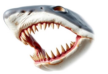 Naklejka premium Ancient shark jaw, sharp teeth, isolated on white, sea, powerful