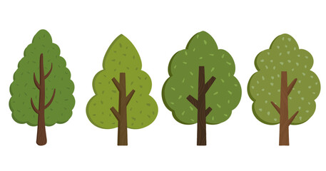 Cute Green Trees Cartoon Illustration Set Isolated Clipart