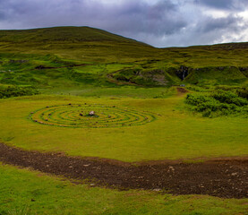 Isle of Skye, Scotland, Uk: view of the Fairy Glen, magic valley connected to ancient customs, children casted flowers petals in the burn to encourage fairies providing villages with fresh water
