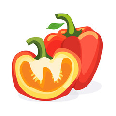 Icon clipart, Minimalistic 2D flat icon featuring a sliced bell pepper isolated on a white background, an element in vector and EPS format. clean vector design, simple illustration style