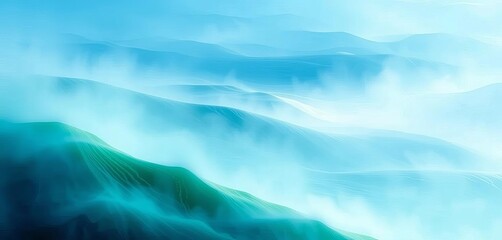 Ethereal washes of blues and greens evoke a serene, dreamlike landscape,  color,  illustration