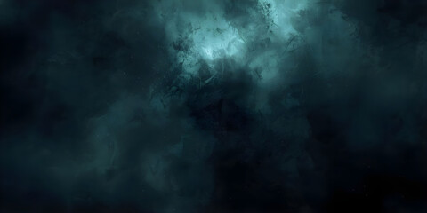 Fototapeta premium Mysterious Deep Space Nebula Background with Glowing Teal Light