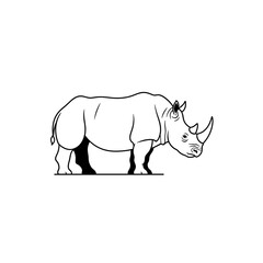 Fototapeta premium Detailed illustration of a rhinoceros standing on a plain, showcasing its robust physique and horn