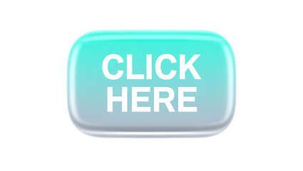 3d icon png, a cyan and gray rounded rectangle button with the text click here isolated on transparent background