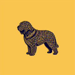 Detailed illustration of a shaggy dog standing proudly against a vibrant yellow backdrop, showcasing its fur texture