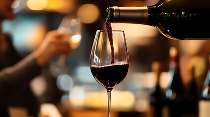 Pouring a glass of red wine exudes celebration and elegance. The rich color and aroma create a sense of luxury. Enjoyment and connection are the goals of the occasion.