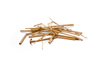 Dry natural straw sticks isolated eco texture background macro shot