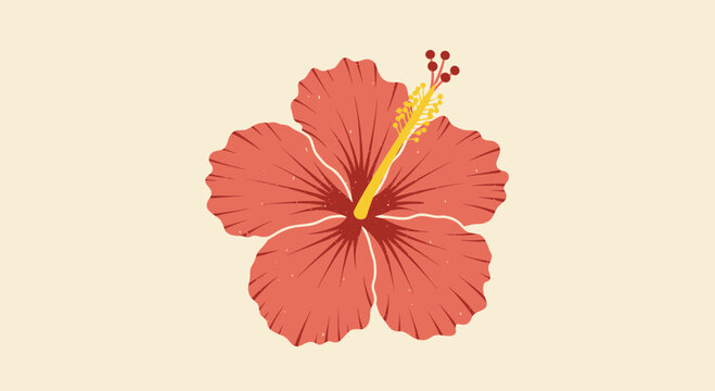 Elegant Hibiscus Flower Illustration with Retro Texture on Neutral Background