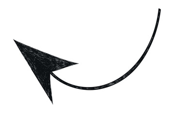 Hand drawn crayon movement black arrow. Grunge squiggly arrow. Pencil chalk lines sketch. Color brush scribble element. Doodle vector illustration.