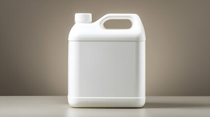 Plain white plastic container with integrated handle stands centered against a muted background
