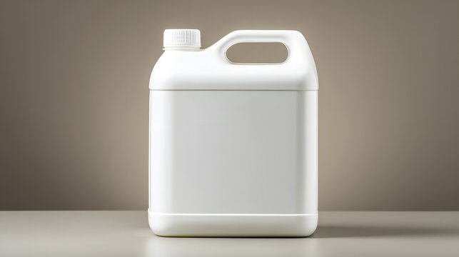 Plain white plastic container with integrated handle stands centered against a muted background