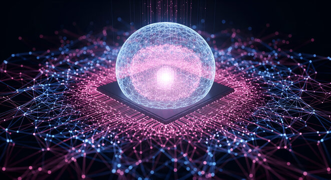 Quantum Computer Core, AI, Processor, Big Data Concept