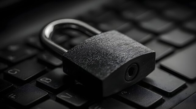 Heavy duty metallic padlock secures electronic device input surface in low light setting - Powered by Adobe